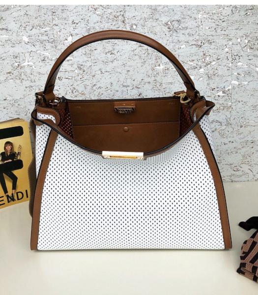 Fendi Peekaboo Brown Oil Wax With White Original Hollow Leather 38cm Tote Bag