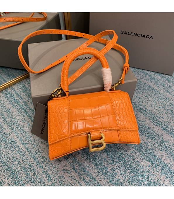 Balenciaga Orange Original Croc Veins Calfskin Leather Golden Metal 19cm Hourglass Bag