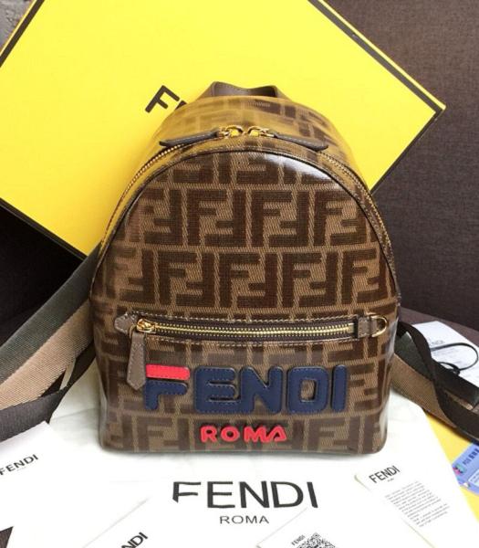 Fendi Mania Print Canvas With Coffee Leather 21cm Mini Backpack