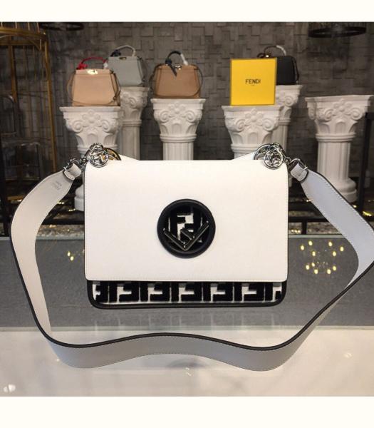 Fendi Kan I Logo White Original Leather 25cm Medium Shoulder Bag