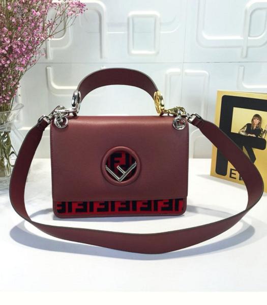 Fendi Kan I F Wine Red Original Leather 25cm Medium Shoulder Bag