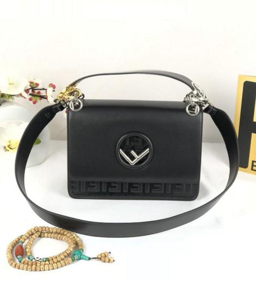 Fendi Kan I F Black Original Leather 25cm Medium Shoulder Bag