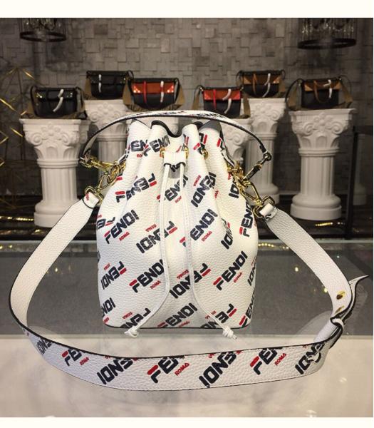 Fendi Mon Tresor Mania Print White Original Leather 18cm Medium Bucket Bag