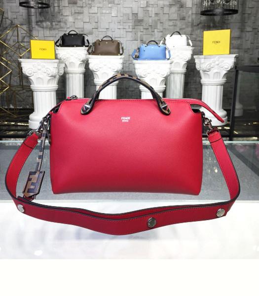 Fendi Red Original Leather 28cm FF Handle Medium By The Way Bag