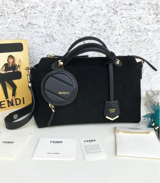 Fendi Black Cashmere With Original Leather 28cm Medium By The Way Bag