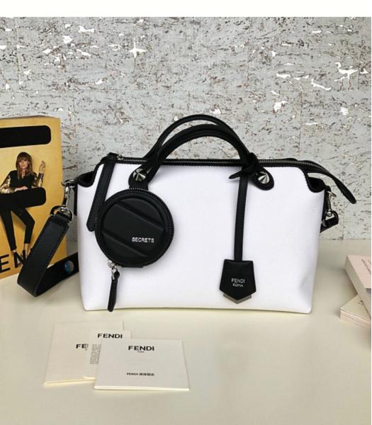 Fendi White Canvas With Black Original Leather 28cm Medium By The Way Bag