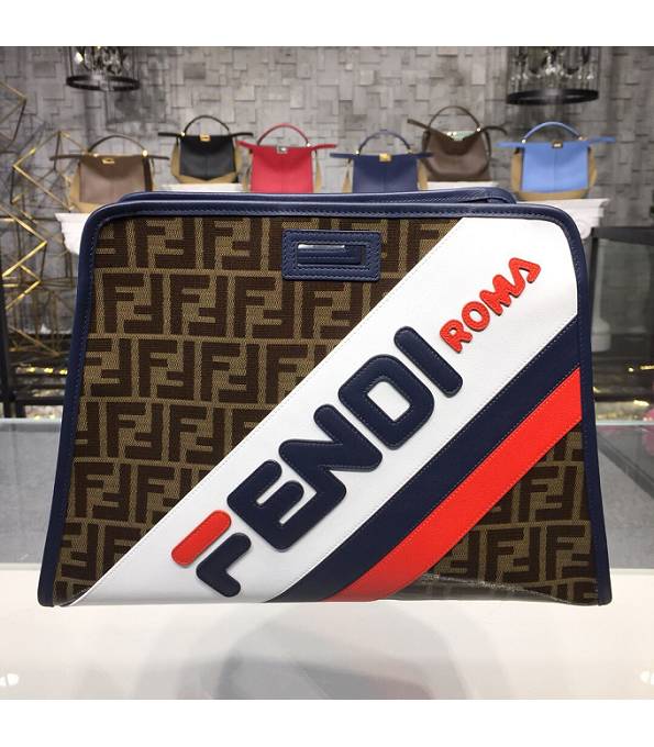 Fendi Peekaboo Defender FF Fabric With Blue Original Calfskin 37cm Bag