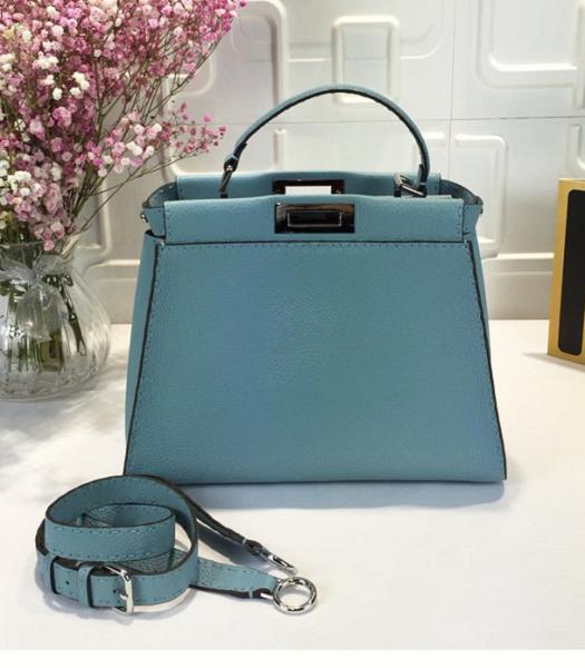 Fendi Peekaboo Lake Blue Original Leather Silver Metal 33cm Tote Bag