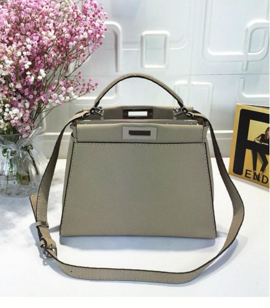 Fendi Peekaboo Grey Original Leather Silver Metal 33cm Tote Bag