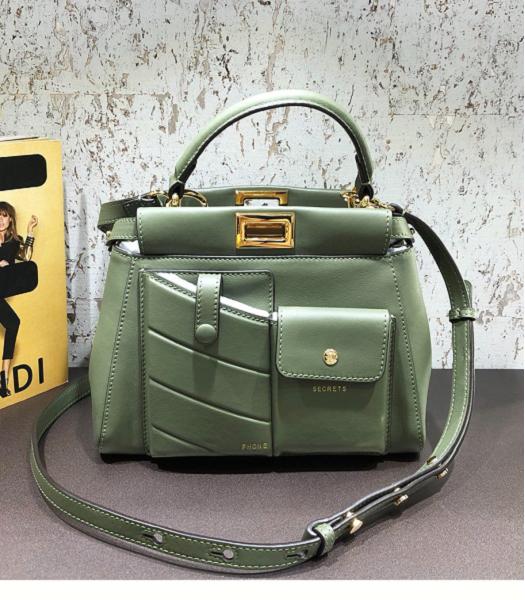 Fendi Peekaboo Iconic Army Green Original Leather 23cm Mini Pocket Bag