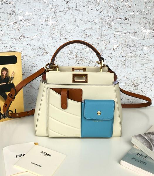 Fendi Peekaboo Iconic White/Blue Original Leather 23cm Mini Pocket Bag