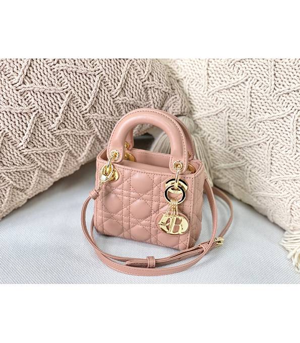 Christian Dior Nude Pink Original Lambskin Leather Golden Metal 12cm Mini Tote Bag