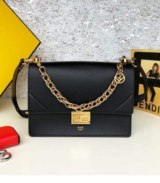 Fendi Kan U Black Original Leather 25cm Medium Shoulder Bag