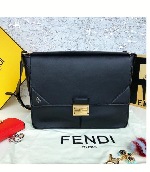 Fendi Kan U Black Original Leather 28cm Large Shoulder Bag