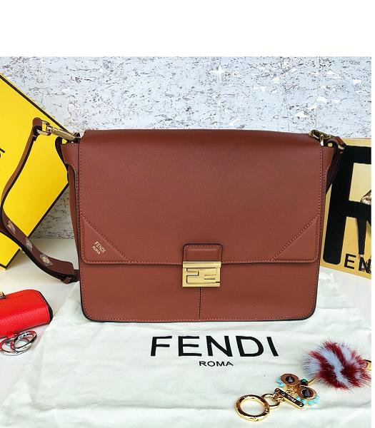 Fendi Kan U Red Brown Original Leather 28cm Large Shoulder Bag