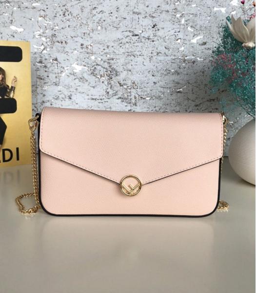 Fendi Pink Original Leather Wallet On Chain With Pouches Mini Bag