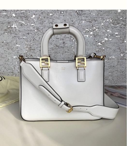 Fendi FF White Oil Wax Original Leather Golden Metal Tote Bag