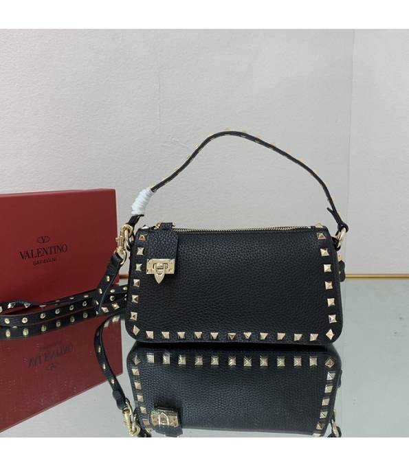 Valentino Valentino Garavani Rockstud Black Original Calfskin Golden Rivet 19cm Small Crossbody Bag