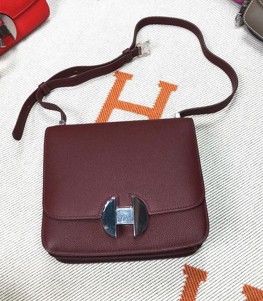 Hermes 2002 20cm Bbag Wine Red Imported Leather Silver Metal