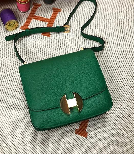 Hermes 2002 20cm Bbag Green Imported Leather Golden Metal