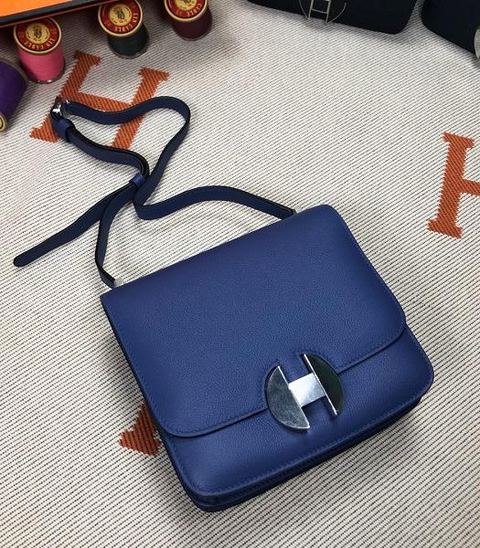 Hermes 2002 20cm Bbag Sapphire Blue Imported Leather Silver Metal