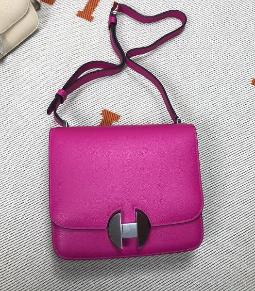 Hermes 2002 20cm Bbag Fuchsia Imported Leather Silver Metal