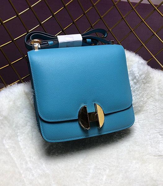 Hermes 2002 26cm Bbag Blue Imported Leather Golden Metal