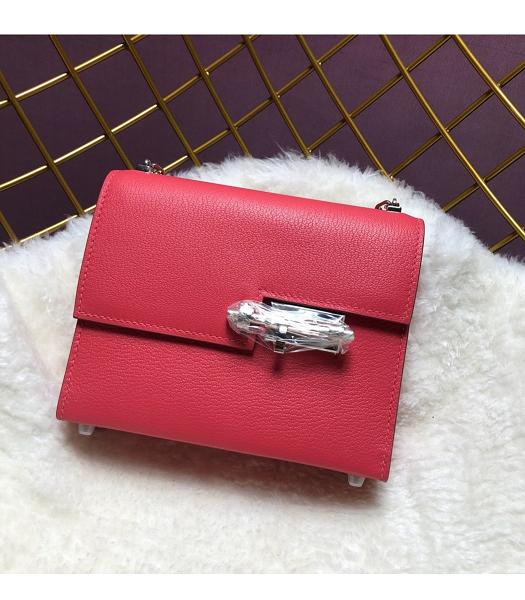 Hermes Verrou Chaine Mini Bag Lipstick Pink Imported Leather Silver Metal