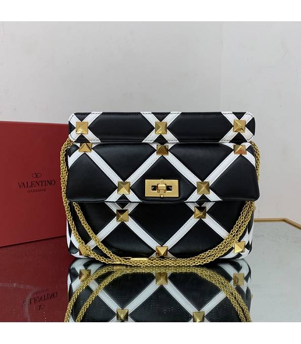 Valentino Garavani Rockstud Black Original Calfskin Leather Golden Chain Small Cross Body Bag