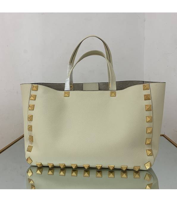 Valentino Garavani Roman Stud Beige Original Calfskin Leather Golden Revet 39cm Tote Shopping Bag