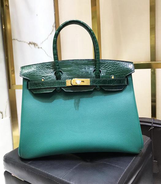 Hermes Birkin 30cm Bag Green Croc With Imported Epsom Leather Golden Metal