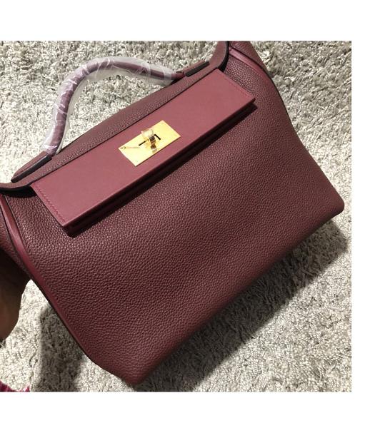 Hermes 24/24 29cm Tote Bag Wine Red Imported Togo Leather Golden Metal