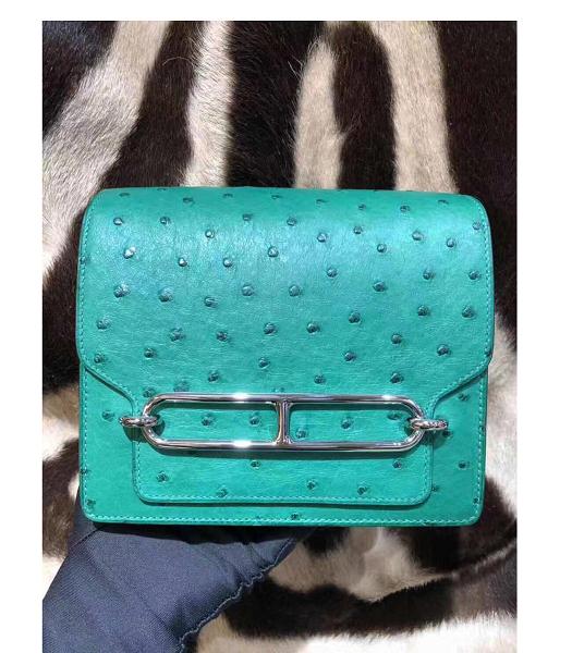 Hermes Roulis Mini 18cm Bag Lake Green Real Ostrich Leather Silver Meatal