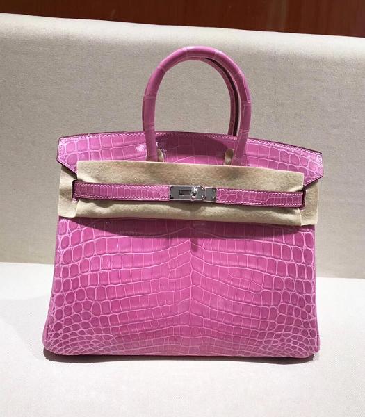 Hermes Birkin 30cm Bag Purple Real Croc Leather Silver Metal