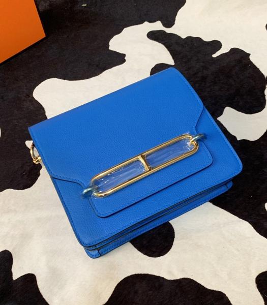 Hermes Roulis Mini 19cm Bag Blue Evercolor Leather Golden Meatal