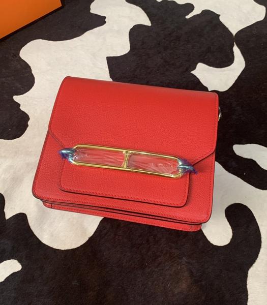 Hermes Roulis Mini 19cm Bag Red Evercolor Leather Golden Meatal