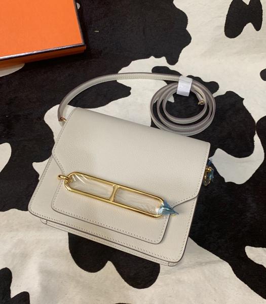 Hermes Roulis Mini 19cm Bag White Evercolor Leather Golden Meatal