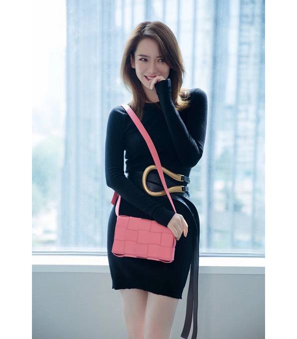 Bottega Veneta Cassette Rouge Pink Original Double Face Maxi Weave Lambskin Leather Crossbody Bag