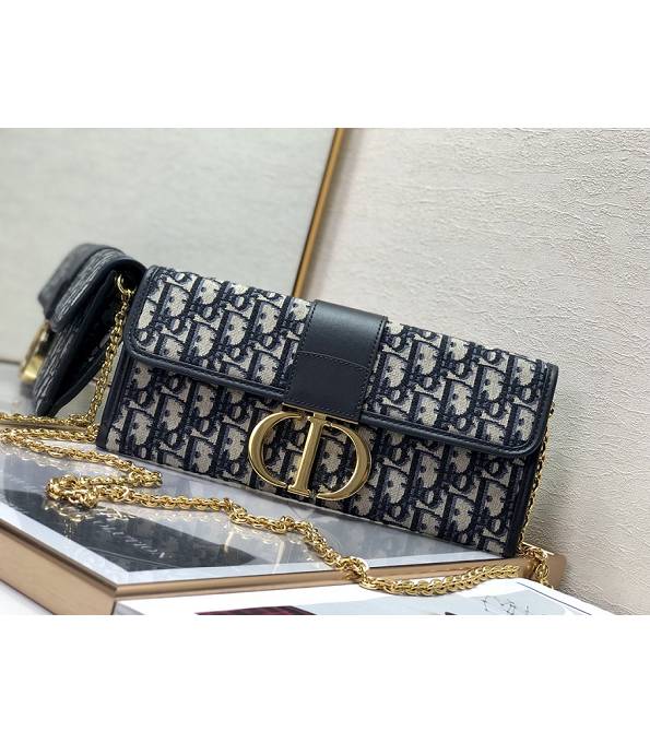 Christian Dior Blue Oblique Jacquard Black Original Leather 30 Montaigne 27cm Cluth With Chain