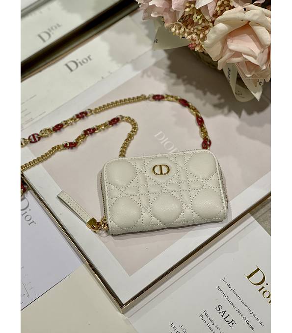 Christian Dior Mini Caro Zipped Pouch White Original Cannage Lambskin