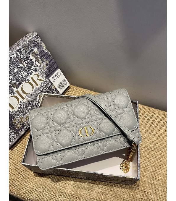 Christian Dior Caro Belt Pouch With Chain Light Grey Original Supple Cannage Calfskin