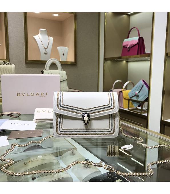 Bvlgari Serpenti Diamond Blast White Original Calfskin Leather Mini Crossbody Bag