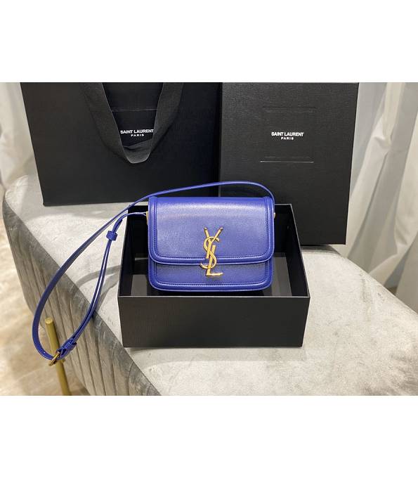 YSL Solferino Electric Blue Original Pin Stripes Box Calfskin Leather Silver Metal 19cm Satchel Bag