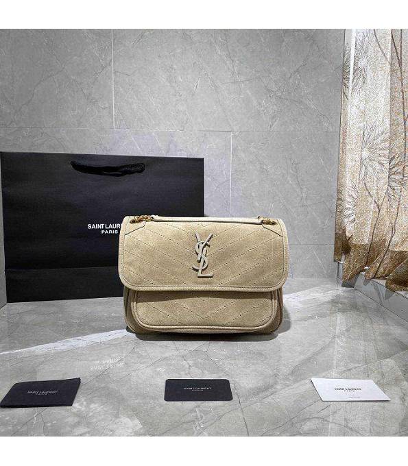 YSL Niki Khaki Original Scrub Calfskin Leather Golden Metal 28cm Shoulder Bag