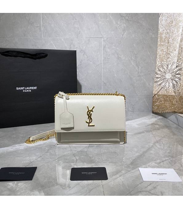 YSL Sunset White Original Pin Stripes Calfskin Leather Golden Metal 22cm Crossbody Bag