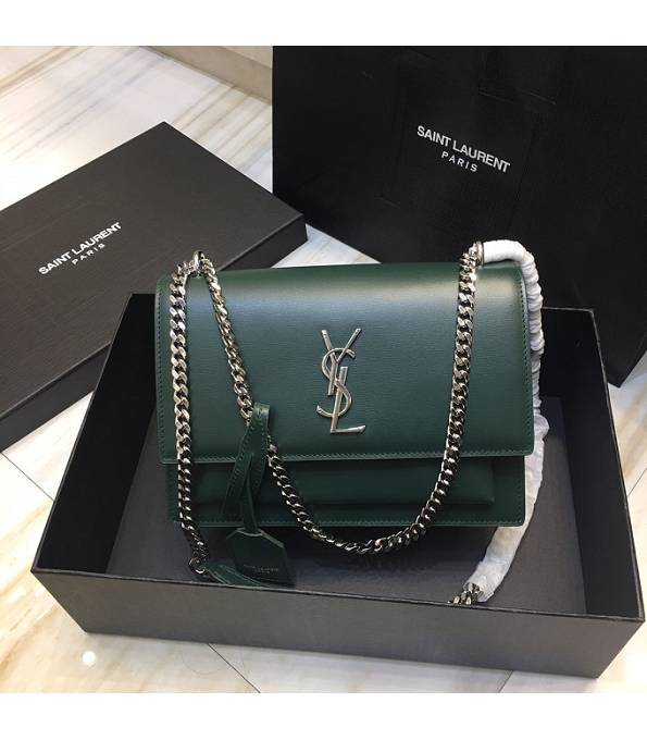 YSL Sunset Green Original Pin Stripes Calfskin Leather Silver Metal 22cm Crossbody Bag