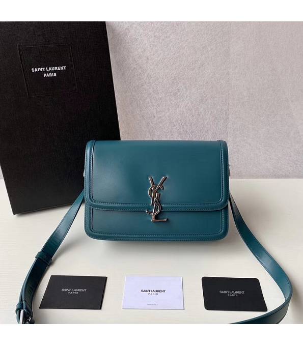 YSL Solferino Blue Original Pin Stripes Box Calfskin Leather Silver Metal 23cm Satchel Bag