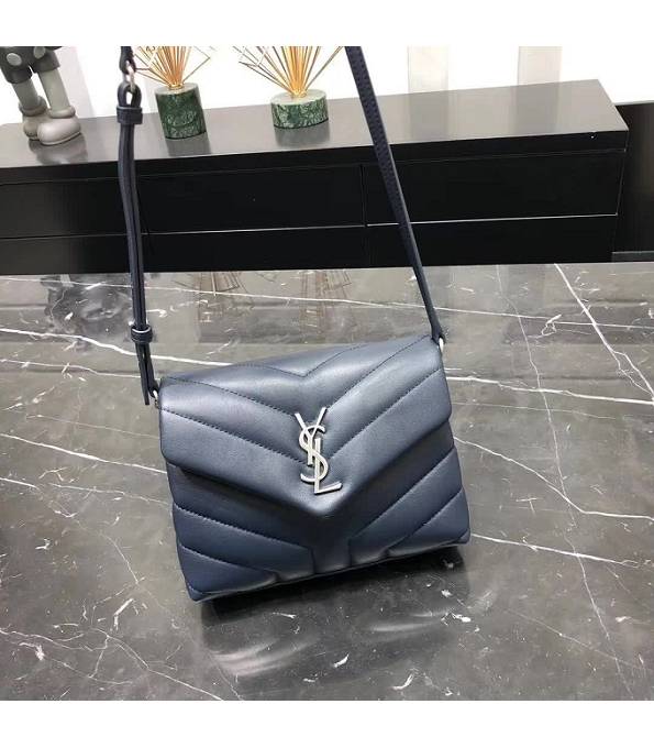 YSL Loulou Blue Original Matelasse Calfskin Leather Silver Metal Mini Shoulder Bag