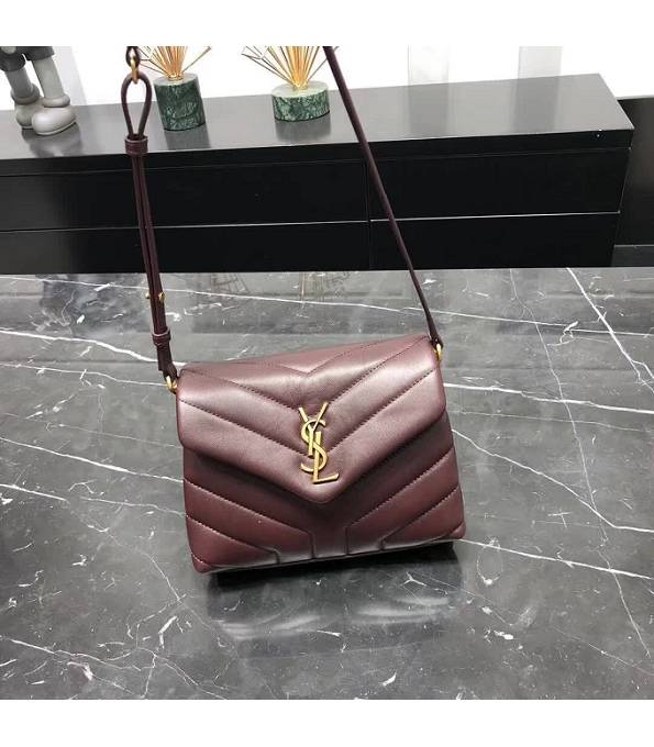 YSL Loulou Wine Red Original Matelasse Calfskin Leather Golden Metal Mini Shoulder Bag