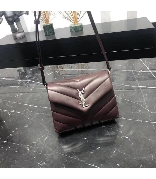 YSL Loulou Wine Red Original Matelasse Calfskin Leather Silver Metal Mini Shoulder Bag